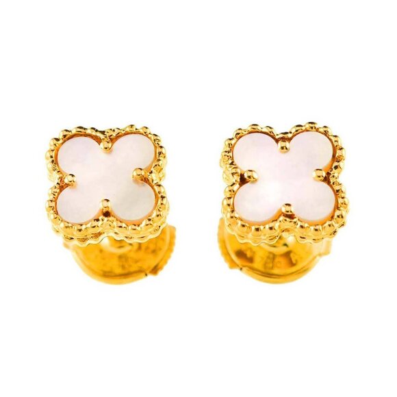 Van Cleef Arpels Sweet Alhambra Mother of Pearl MOP Earrings 18K YG 750 90271423 - Picture 1 of 13